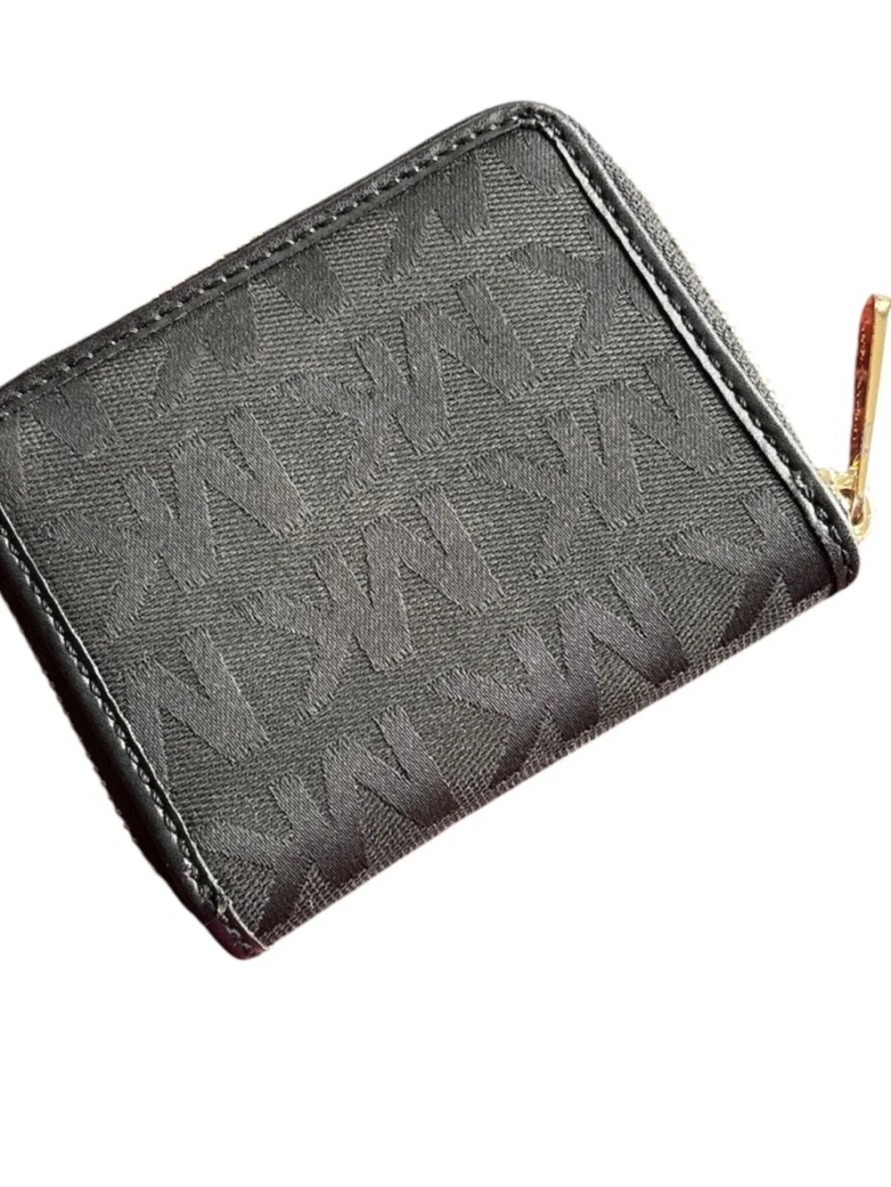 Michael Kors Black Monogram Zip Around Wallet with Gold Hardware